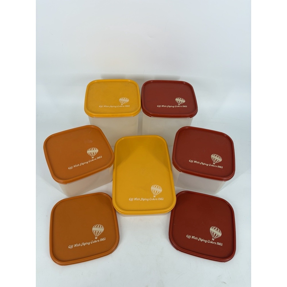 VTG Tupperware Off With Flying Colors 1983 Canister Set Harvest Colors 12 Pieces